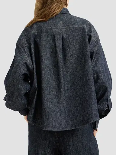 Brunello Cucinelli Women's Sparkling No-Fade Denim Shirt with Shiny Collar - Denim | Thumbnail 4 Brunello Cucinelli Women's Sparkling No-Fade Denim Shirt with Shiny Collar - Denim | Thumbnail 4
