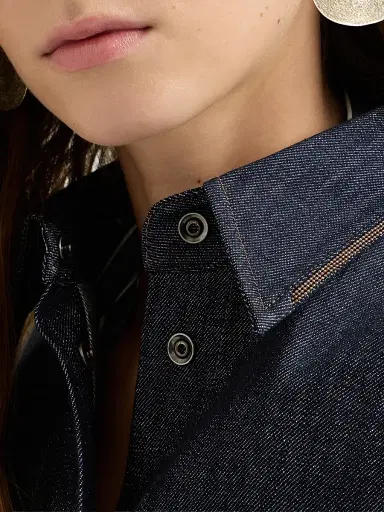 Brunello Cucinelli Women's Sparkling No-Fade Denim Shirt with Shiny Collar - Denim | Thumbnail 6 Brunello Cucinelli Women's Sparkling No-Fade Denim Shirt with Shiny Collar - Denim | Thumbnail 6