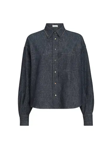 Brunello Cucinelli Women's Sparkling No-Fade Denim Shirt with Shiny Collar - Denim | Thumbnail 1 Brunello Cucinelli Women's Sparkling No-Fade Denim Shirt with Shiny Collar - Denim | Thumbnail 1