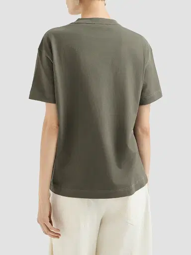 Brunello Cucinelli Women's Cotton Jersey T-Shirt with Shiny Tab - Origano | Thumbnail 4 Brunello Cucinelli Women's Cotton Jersey T-Shirt with Shiny Tab - Origano | Thumbnail 4