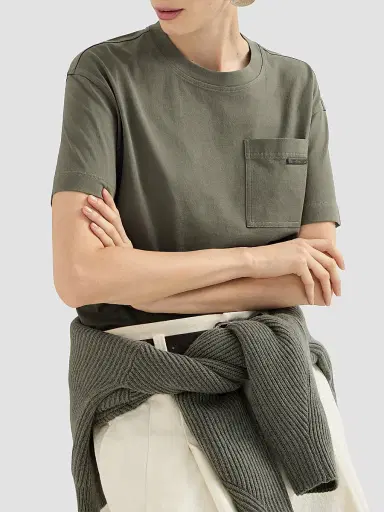 Brunello Cucinelli Women's Cotton Jersey T-Shirt with Shiny Tab - Origano | Thumbnail 5 Brunello Cucinelli Women's Cotton Jersey T-Shirt with Shiny Tab - Origano | Thumbnail 5