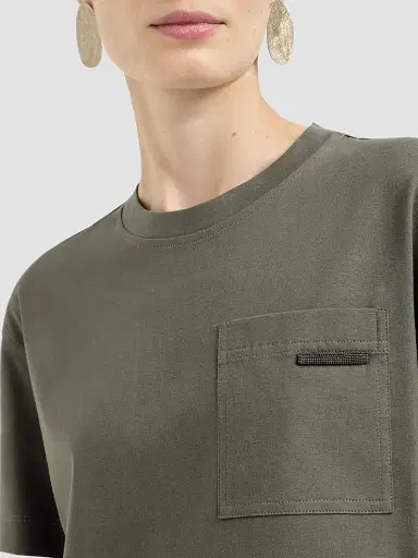 Brunello Cucinelli Women's Cotton Jersey T-Shirt with Shiny Tab - Origano | Thumbnail 6 Brunello Cucinelli Women's Cotton Jersey T-Shirt with Shiny Tab - Origano | Thumbnail 6