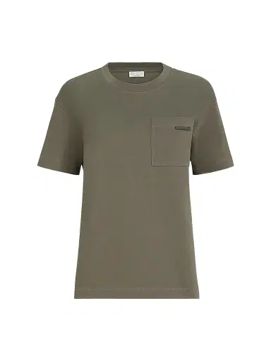Brunello Cucinelli Women's Cotton Jersey T-Shirt with Shiny Tab - Origano | Thumbnail 1 Brunello Cucinelli Women's Cotton Jersey T-Shirt with Shiny Tab - Origano | Thumbnail 1
