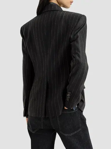 Brunello Cucinelli Women's Comfort Virgin Wool Dazzling Chalk Stripe Blazer with Monili - Cobalt | Thumbnail 4 Brunello Cucinelli Women's Comfort Virgin Wool Dazzling Chalk Stripe Blazer with Monili - Cobalt | Thumbnail 4