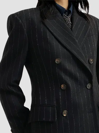 Brunello Cucinelli Women's Comfort Virgin Wool Dazzling Chalk Stripe Blazer with Monili - Cobalt | Thumbnail 6 Brunello Cucinelli Women's Comfort Virgin Wool Dazzling Chalk Stripe Blazer with Monili - Cobalt | Thumbnail 6