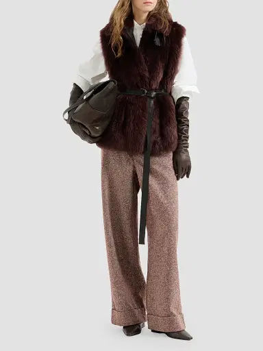 Brunello Cucinelli Women's Virgin Wool Donegal Baggy Five-Pocket Trousers - Burgundy | Thumbnail 2 Brunello Cucinelli Women's Virgin Wool Donegal Baggy Five-Pocket Trousers - Burgundy | Thumbnail 2