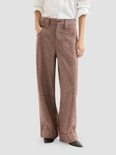 Brunello Cucinelli Women's Virgin Wool Donegal Baggy Five-Pocket Trousers - Burgundy | Thumbnail 3 Brunello Cucinelli Women's Virgin Wool Donegal Baggy Five-Pocket Trousers - Burgundy | Thumbnail 3