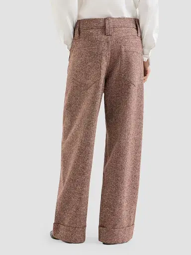 Brunello Cucinelli Women's Virgin Wool Donegal Baggy Five-Pocket Trousers - Burgundy | Thumbnail 4 Brunello Cucinelli Women's Virgin Wool Donegal Baggy Five-Pocket Trousers - Burgundy | Thumbnail 4