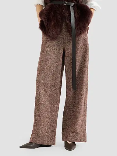 Brunello Cucinelli Women's Virgin Wool Donegal Baggy Five-Pocket Trousers - Burgundy | Thumbnail 5 Brunello Cucinelli Women's Virgin Wool Donegal Baggy Five-Pocket Trousers - Burgundy | Thumbnail 5