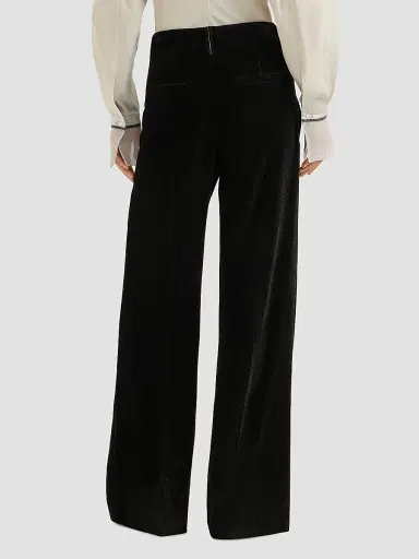 Brunello Cucinelli Women's Sparkling Corduroy Loose Pleated Trousers with Monili - Black | Thumbnail 4 Brunello Cucinelli Women's Sparkling Corduroy Loose Pleated Trousers with Monili - Black | Thumbnail 4