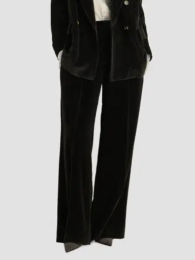Brunello Cucinelli Women's Sparkling Corduroy Loose Pleated Trousers with Monili - Black | Thumbnail 5 Brunello Cucinelli Women's Sparkling Corduroy Loose Pleated Trousers with Monili - Black | Thumbnail 5