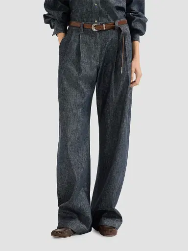 Brunello Cucinelli Women's Sparkling No-Fade Denim Loose Curved Trousers with Monili - Denim | Thumbnail 3 Brunello Cucinelli Women's Sparkling No-Fade Denim Loose Curved Trousers with Monili - Denim | Thumbnail 3