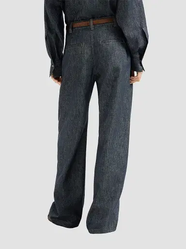 Brunello Cucinelli Women's Sparkling No-Fade Denim Loose Curved Trousers with Monili - Denim | Thumbnail 4 Brunello Cucinelli Women's Sparkling No-Fade Denim Loose Curved Trousers with Monili - Denim | Thumbnail 4