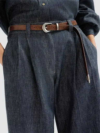 Brunello Cucinelli Women's Sparkling No-Fade Denim Loose Curved Trousers with Monili - Denim | Thumbnail 6 Brunello Cucinelli Women's Sparkling No-Fade Denim Loose Curved Trousers with Monili - Denim | Thumbnail 6