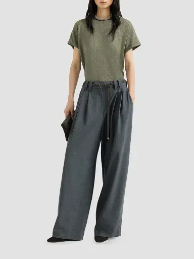 Brunello Cucinelli Women's Sparkling Cashmere and Silk Lightweight Knit T-Shirt - Origano | Thumbnail 2 Brunello Cucinelli Women's Sparkling Cashmere and Silk Lightweight Knit T-Shirt - Origano | Thumbnail 2