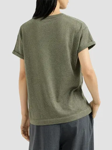 Brunello Cucinelli Women's Sparkling Cashmere and Silk Lightweight Knit T-Shirt - Origano | Thumbnail 4 Brunello Cucinelli Women's Sparkling Cashmere and Silk Lightweight Knit T-Shirt - Origano | Thumbnail 4