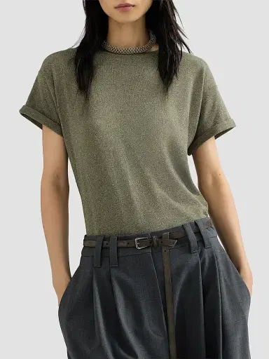 Brunello Cucinelli Women's Sparkling Cashmere and Silk Lightweight Knit T-Shirt - Origano | Thumbnail 5 Brunello Cucinelli Women's Sparkling Cashmere and Silk Lightweight Knit T-Shirt - Origano | Thumbnail 5