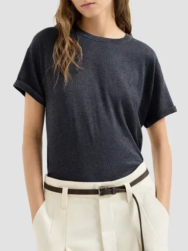 Brunello Cucinelli Women's Sparkling Cashmere and Silk Lightweight Knit T-Shirt - Blue | Thumbnail 3 Brunello Cucinelli Women's Sparkling Cashmere and Silk Lightweight Knit T-Shirt - Blue | Thumbnail 3