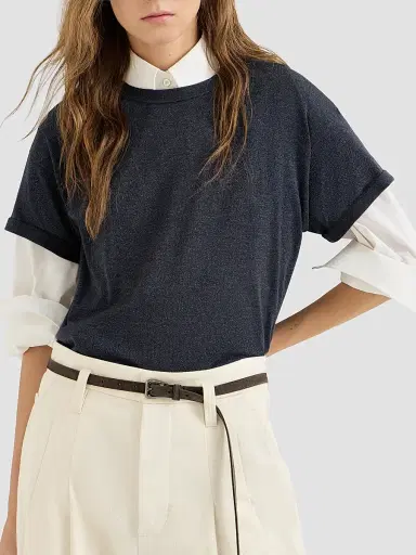 Brunello Cucinelli Women's Sparkling Cashmere and Silk Lightweight Knit T-Shirt - Blue | Thumbnail 5 Brunello Cucinelli Women's Sparkling Cashmere and Silk Lightweight Knit T-Shirt - Blue | Thumbnail 5