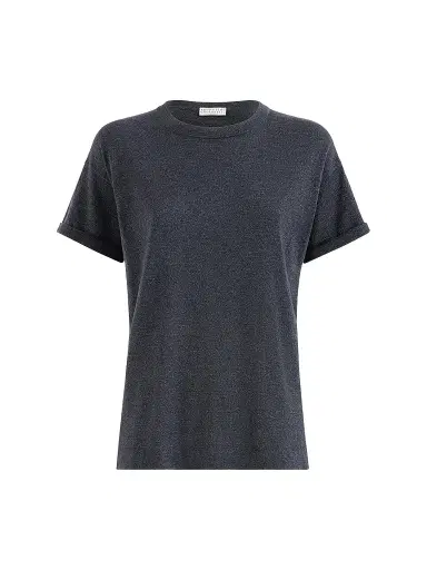 Brunello Cucinelli Women's Sparkling Cashmere and Silk Lightweight Knit T-Shirt - Blue | Thumbnail 1 Brunello Cucinelli Women's Sparkling Cashmere and Silk Lightweight Knit T-Shirt - Blue | Thumbnail 1
