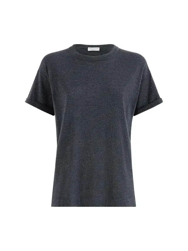 Women's Sparkling Cashmere and Silk Lightweight Knit T-Shirt - Blue Women's Sparkling Cashmere and Silk Lightweight Knit T-Shirt - Blue