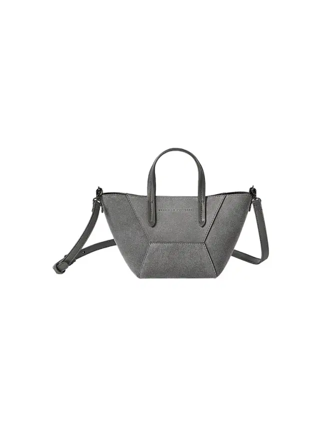 Women's Duo Mini Top Handle Bag in Suede with Monili - Stone Grey Women's Duo Mini Top Handle Bag in Suede with Monili - Stone Grey