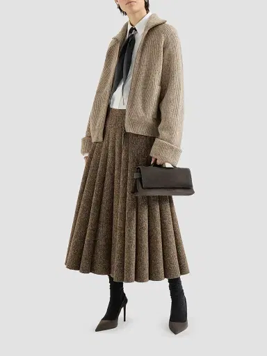Brunello Cucinelli Women's Sparkling Cashmere, Mohair and Wool Ribbed Cardigan with Shiny Zipper Pull - Light Brown | Thumbnail 2 Brunello Cucinelli Women's Sparkling Cashmere, Mohair and Wool Ribbed Cardigan with Shiny Zipper Pull - Light Brown | Thumbnail 2