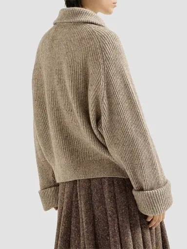 Brunello Cucinelli Women's Sparkling Cashmere, Mohair and Wool Ribbed Cardigan with Shiny Zipper Pull - Light Brown | Thumbnail 4 Brunello Cucinelli Women's Sparkling Cashmere, Mohair and Wool Ribbed Cardigan with Shiny Zipper Pull - Light Brown | Thumbnail 4