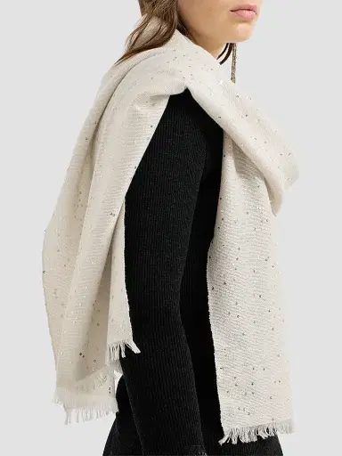 Brunello Cucinelli Women's Cashmere and Silk Diamond Yarn Scarf - Oyster | Thumbnail 4 Brunello Cucinelli Women's Cashmere and Silk Diamond Yarn Scarf - Oyster | Thumbnail 4