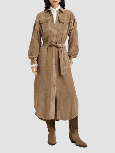 Brunello Cucinelli Women's Fluid Corduroy Shirt Dress - Cappuccino | Thumbnail 3 Brunello Cucinelli Women's Fluid Corduroy Shirt Dress - Cappuccino | Thumbnail 3