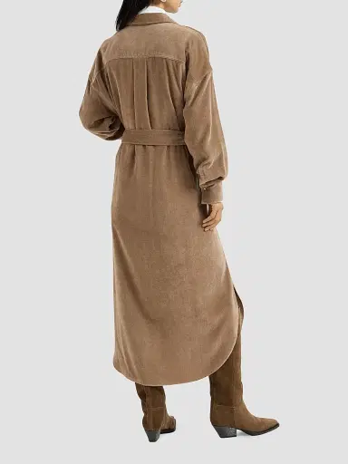 Brunello Cucinelli Women's Fluid Corduroy Shirt Dress - Cappuccino | Thumbnail 4 Brunello Cucinelli Women's Fluid Corduroy Shirt Dress - Cappuccino | Thumbnail 4