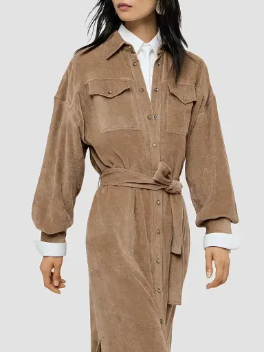 Brunello Cucinelli Women's Fluid Corduroy Shirt Dress - Cappuccino | Thumbnail 5 Brunello Cucinelli Women's Fluid Corduroy Shirt Dress - Cappuccino | Thumbnail 5