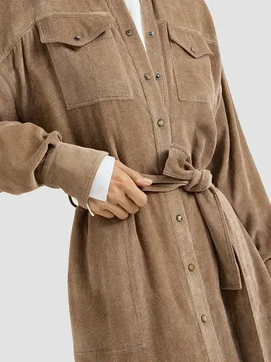 Brunello Cucinelli Women's Fluid Corduroy Shirt Dress - Cappuccino | Thumbnail 6 Brunello Cucinelli Women's Fluid Corduroy Shirt Dress - Cappuccino | Thumbnail 6