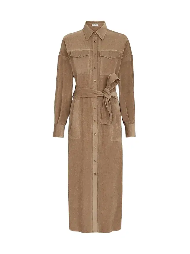 Women's Fluid Corduroy Shirt Dress - Cappuccino Women's Fluid Corduroy Shirt Dress - Cappuccino