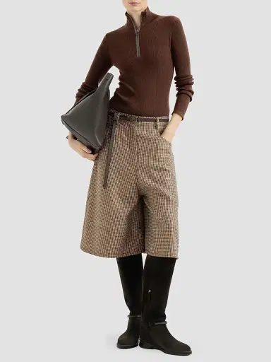 Brunello Cucinelli Women's Virgin Wool and Cashmere Lightweight Ribbed Turtleneck Sweater - Brown | Thumbnail 2 Brunello Cucinelli Women's Virgin Wool and Cashmere Lightweight Ribbed Turtleneck Sweater - Brown | Thumbnail 2