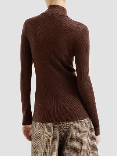 Brunello Cucinelli Women's Virgin Wool and Cashmere Lightweight Ribbed Turtleneck Sweater - Brown | Thumbnail 5 Brunello Cucinelli Women's Virgin Wool and Cashmere Lightweight Ribbed Turtleneck Sweater - Brown | Thumbnail 5