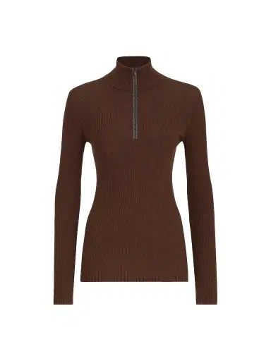Brunello Cucinelli Women's Virgin Wool and Cashmere Lightweight Ribbed Turtleneck Sweater - Brown | Thumbnail 1 Brunello Cucinelli Women's Virgin Wool and Cashmere Lightweight Ribbed Turtleneck Sweater - Brown | Thumbnail 1