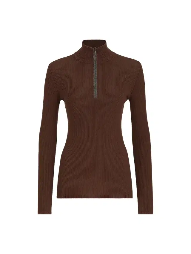 Women's Virgin Wool and Cashmere Lightweight Ribbed Turtleneck Sweater - Brown Women's Virgin Wool and Cashmere Lightweight Ribbed Turtleneck Sweater - Brown