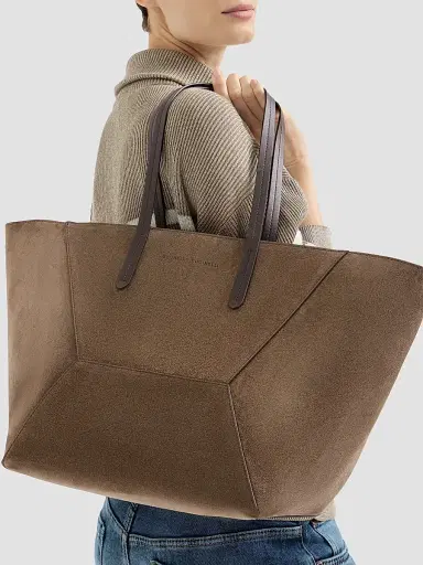 Brunello Cucinelli Women's Duo Tote Bag in Suede with Monili - Brown | Thumbnail 2 Brunello Cucinelli Women's Duo Tote Bag in Suede with Monili - Brown | Thumbnail 2