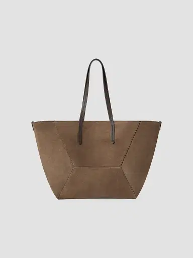 Brunello Cucinelli Women's Duo Tote Bag in Suede with Monili - Brown | Thumbnail 3 Brunello Cucinelli Women's Duo Tote Bag in Suede with Monili - Brown | Thumbnail 3