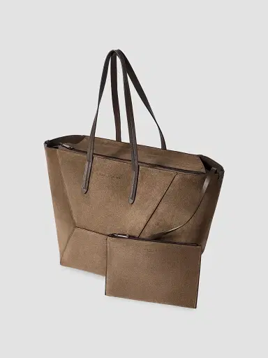Brunello Cucinelli Women's Duo Tote Bag in Suede with Monili - Brown | Thumbnail 5 Brunello Cucinelli Women's Duo Tote Bag in Suede with Monili - Brown | Thumbnail 5