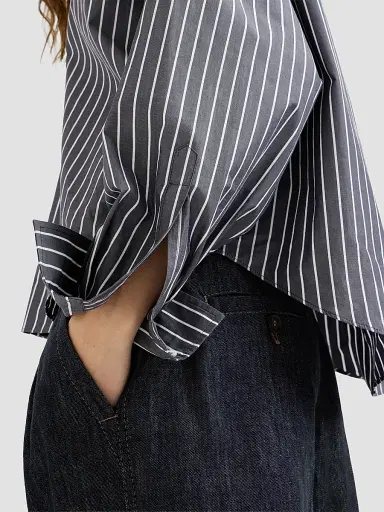 Brunello Cucinelli Women's Striped Cotton Poplin Shirt - Denim | Thumbnail 4 Brunello Cucinelli Women's Striped Cotton Poplin Shirt - Denim | Thumbnail 4