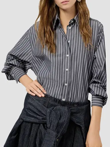Brunello Cucinelli Women's Striped Cotton Poplin Shirt - Denim | Thumbnail 5 Brunello Cucinelli Women's Striped Cotton Poplin Shirt - Denim | Thumbnail 5