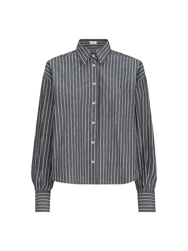Brunello Cucinelli Women's Striped Cotton Poplin Shirt - Denim | Thumbnail 1 Brunello Cucinelli Women's Striped Cotton Poplin Shirt - Denim | Thumbnail 1