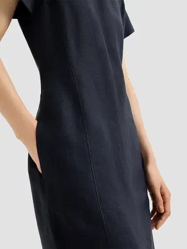 Brunello Cucinelli Women's Viscose and Linen Fluid Twill Dress with Precious Collar - Blue | Thumbnail 5 Brunello Cucinelli Women's Viscose and Linen Fluid Twill Dress with Precious Collar - Blue | Thumbnail 5