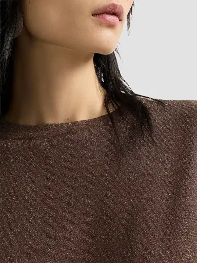 Brunello Cucinelli Women's Sparkling Cashmere and Silk Lightweight Knit T-Shirt - Brown | Thumbnail 6 Brunello Cucinelli Women's Sparkling Cashmere and Silk Lightweight Knit T-Shirt - Brown | Thumbnail 6