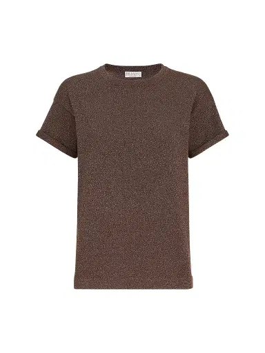 Brunello Cucinelli Women's Sparkling Cashmere and Silk Lightweight Knit T-Shirt - Brown | Thumbnail 1 Brunello Cucinelli Women's Sparkling Cashmere and Silk Lightweight Knit T-Shirt - Brown | Thumbnail 1
