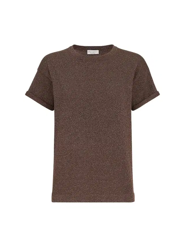 Women's Sparkling Cashmere and Silk Lightweight Knit T-Shirt - Brown Women's Sparkling Cashmere and Silk Lightweight Knit T-Shirt - Brown