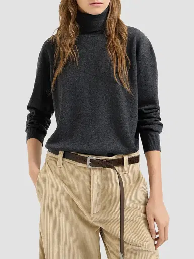 Brunello Cucinelli Women's Cashmere Turtleneck Sweater with Monili - Dark Grey | Thumbnail 3 Brunello Cucinelli Women's Cashmere Turtleneck Sweater with Monili - Dark Grey | Thumbnail 3
