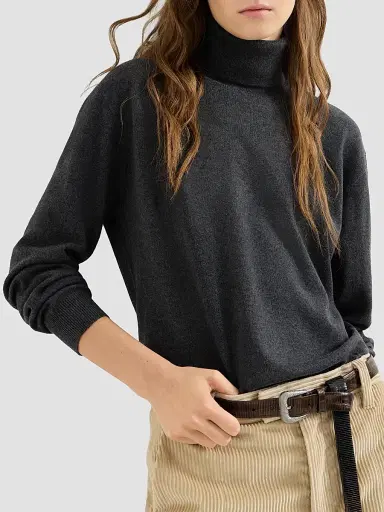 Brunello Cucinelli Women's Cashmere Turtleneck Sweater with Monili - Dark Grey | Thumbnail 5 Brunello Cucinelli Women's Cashmere Turtleneck Sweater with Monili - Dark Grey | Thumbnail 5